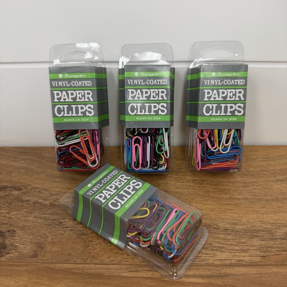 VTG Vinyl Coated Colorful Paper Clips New Old Stock Baumgarten's Lot Of 4 Boxes